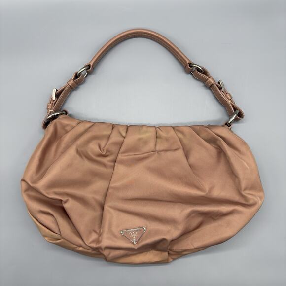 Prada Nylon Floral Applique Shoulder Bag Pink Beige Made in Italy - Picture 5 of 16